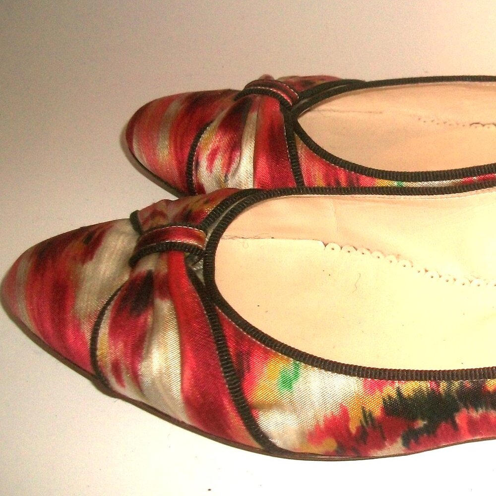 Oscar de la Renta Vintage Eighties Silk Print Ballet Flats - Picture 6 of 8